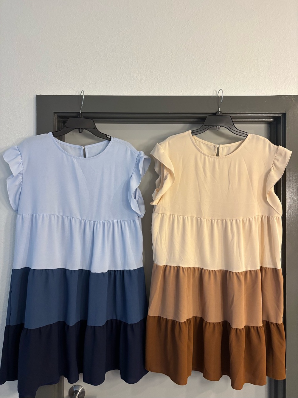 BUNDLE- SHEIN Tiered Dresses - Light Blue & Navy / Cream & Brown